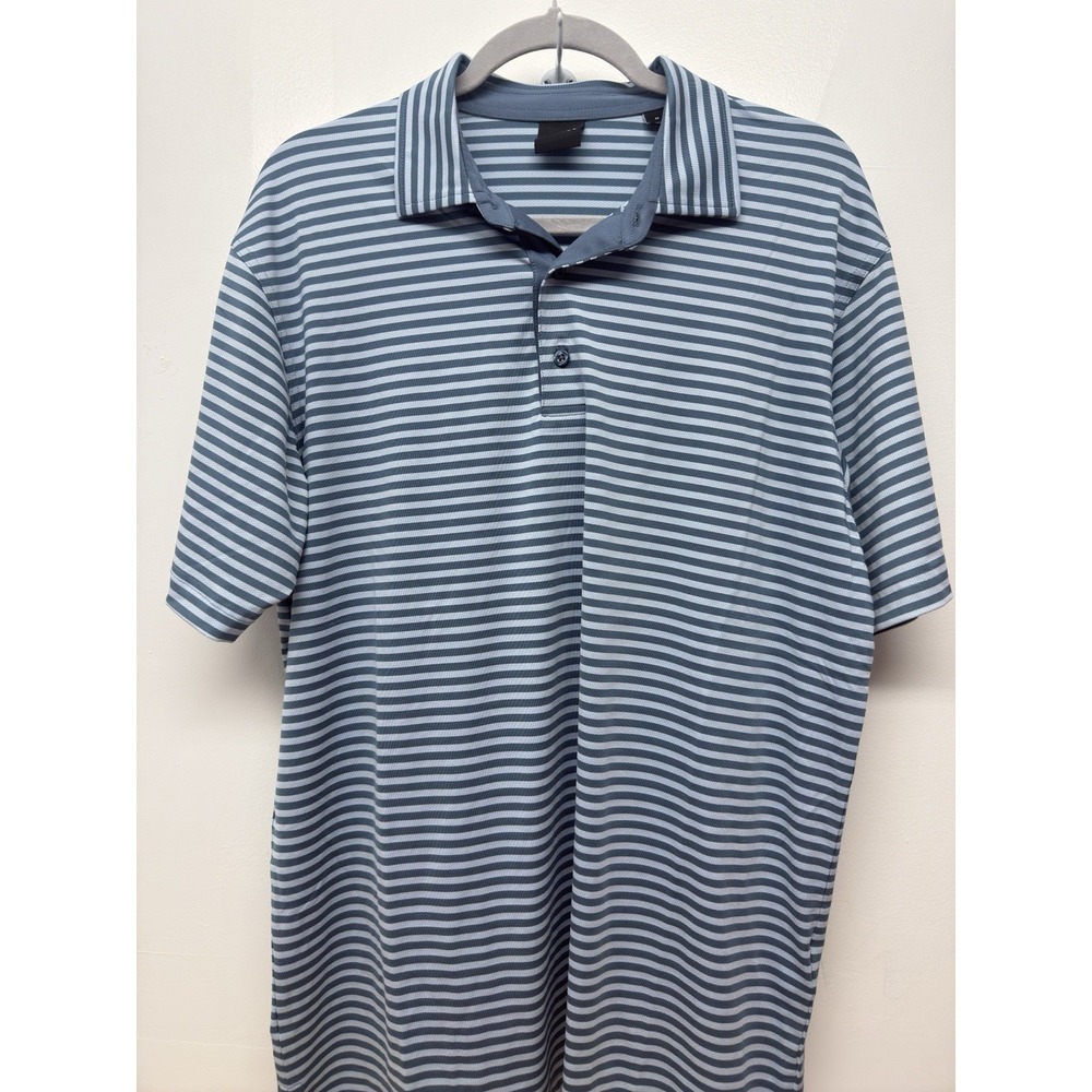 Dunning Golf Shirt Men's #165394 Medium Blue Slate Gray Striped Polo #49